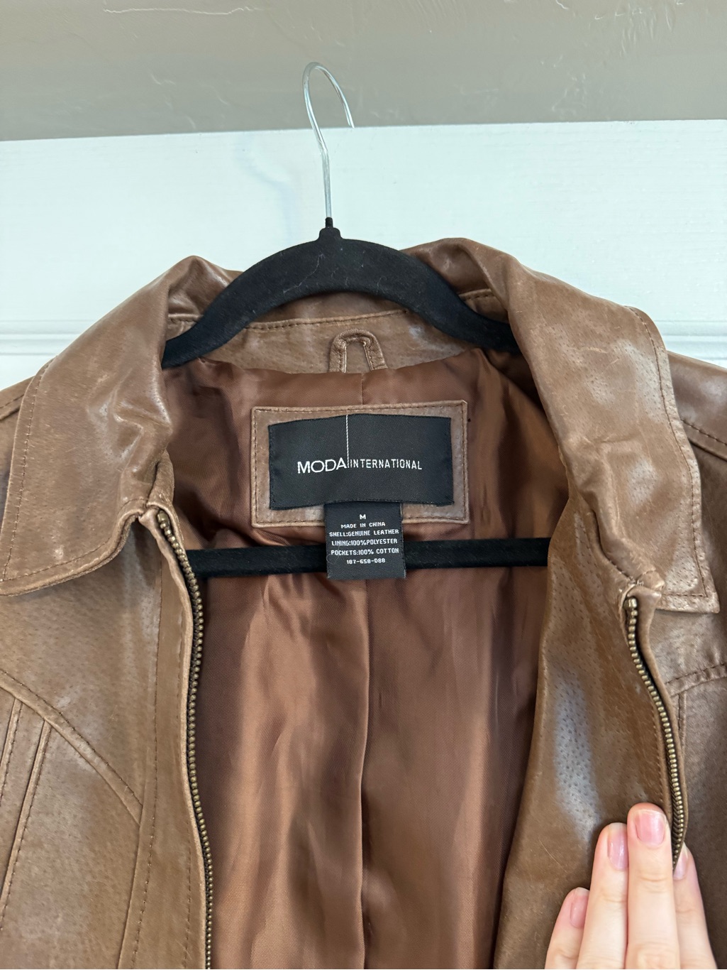 Moda International Brown Leather Zip Jacket — image 2 of 7